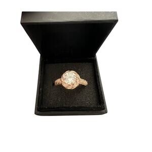 Round Cut White Sapphire Rose Gold 925 Sterling Silver Engagement Ring Size 10.5